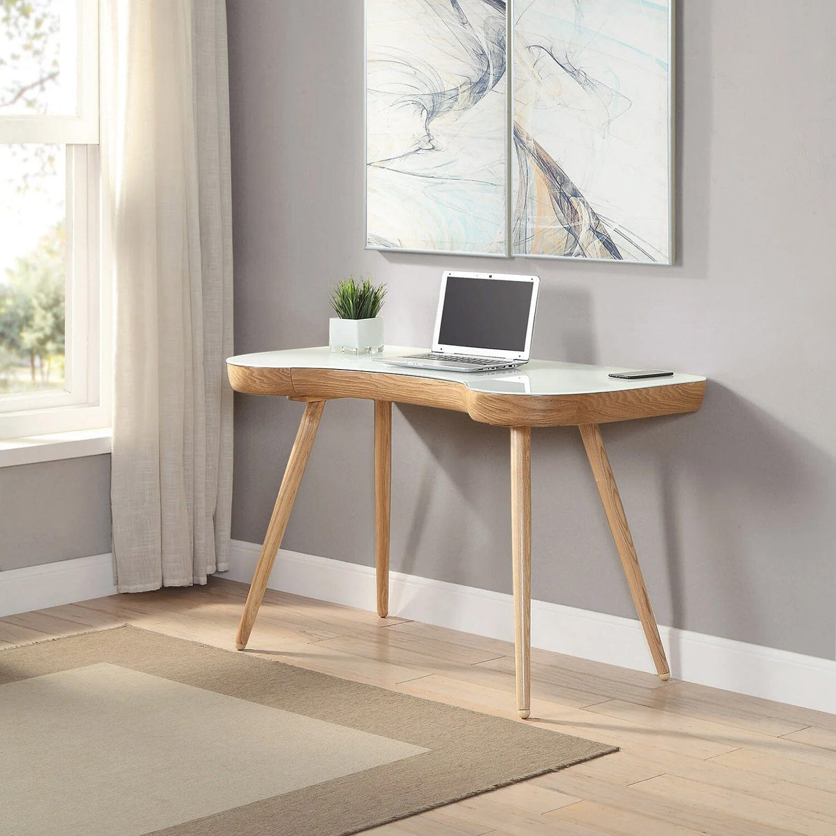 Jual San Francisco 1100mm Wide Oak Desk with Glass Top (PC714 DESK OAK)