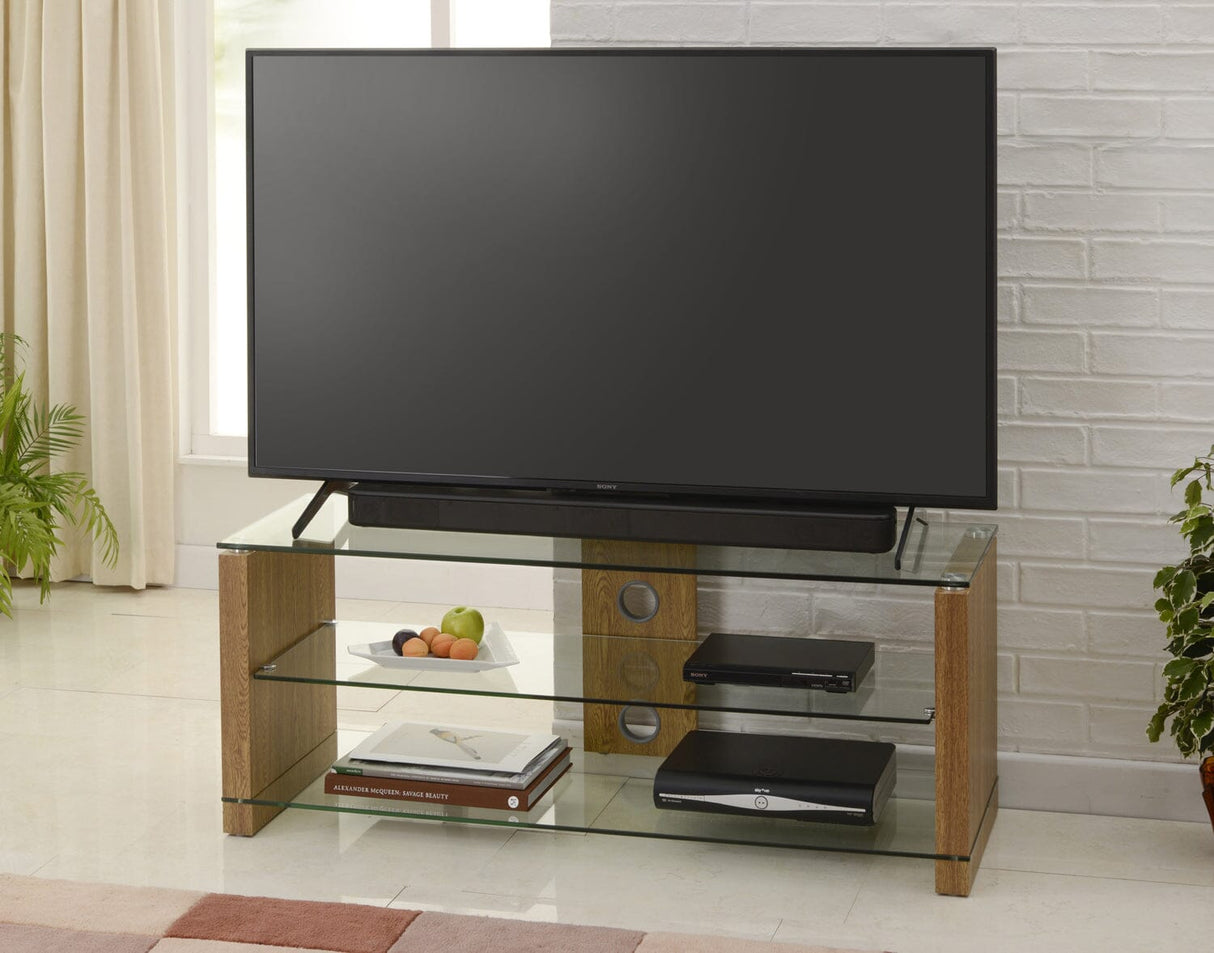 TTAP Elegance TV Stand in Oak and Clear Glass (AVS-L611-1200-3OC)