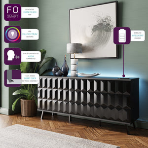 Frank Olsen Elevate Black Sideboard with Mood Lighting & Wireless Phone Charging