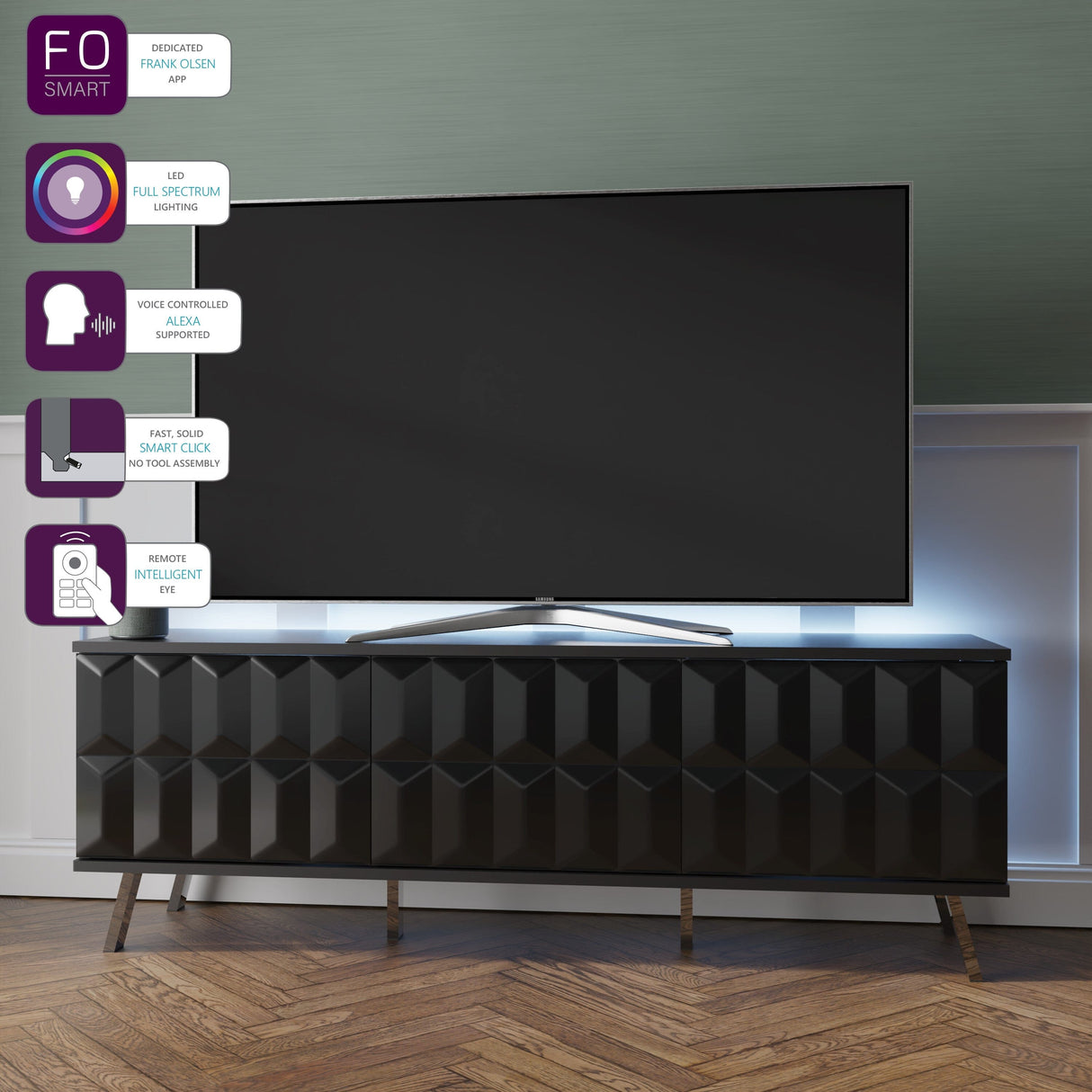 Frank Olsen Elevate Black TV Cabinet with Mood Lighting & Intelligent Eye