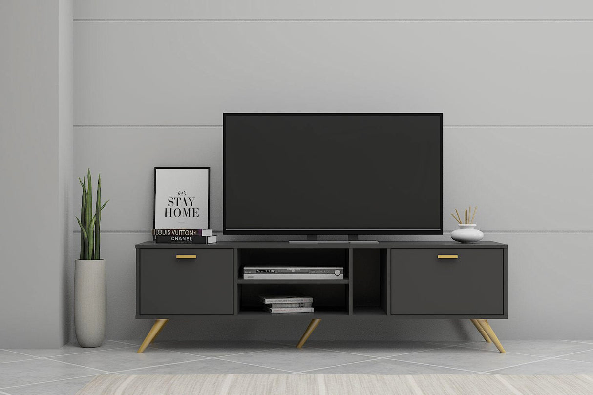 Kudl LV19 Dark Grey and Gold TV Cabinet 160cm