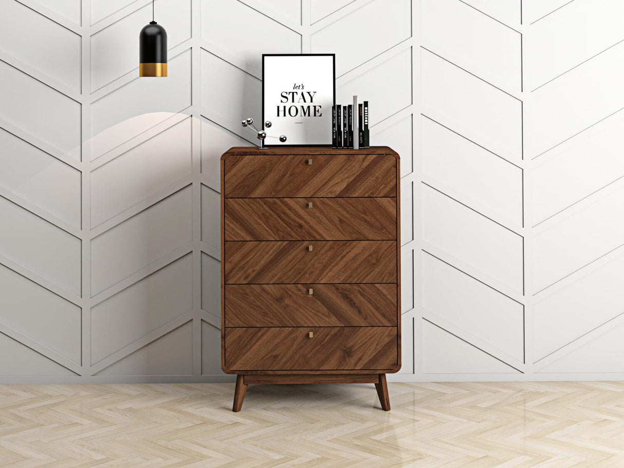 Kudl LV44 Columbian Walnut Chest Of Drawers Engineered Wood