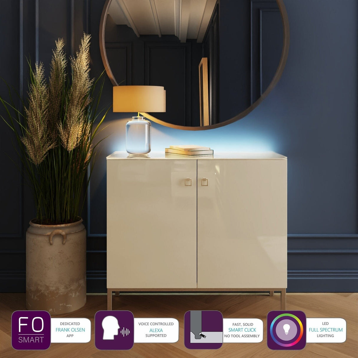 Frank Olsen Lyra Antique White Tall Sideboard with Mood Lighting