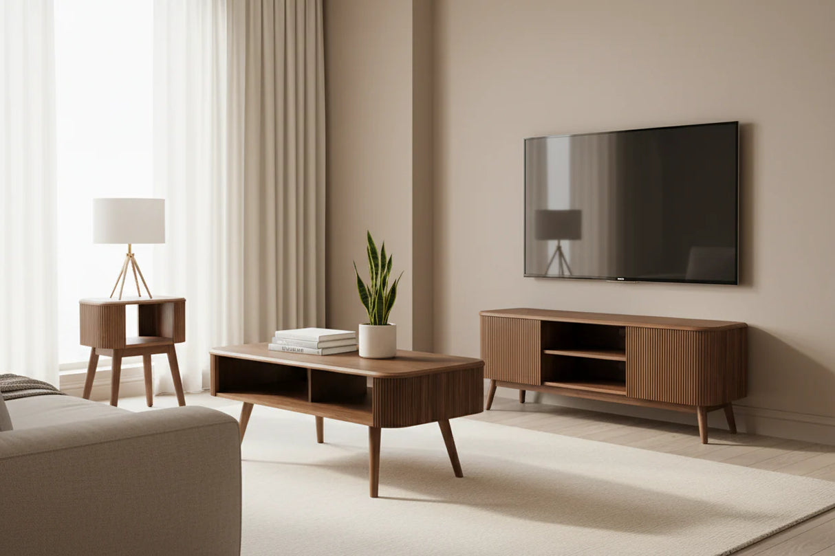 Jual JF814 Oslo Walnut Fluted Coffee Table