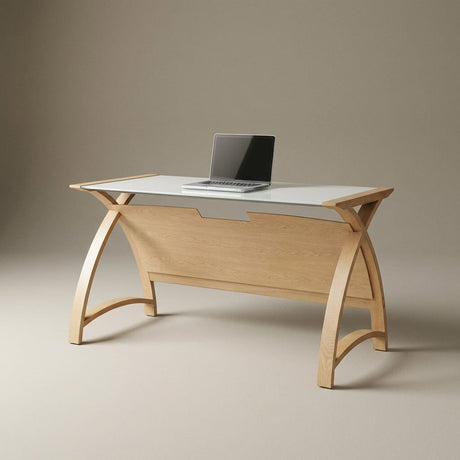 Jual Helsinki Curved 1300mm Wide Laptop Table in Oak and White Glass