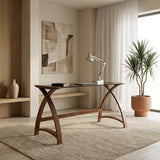 Jual Helsinki Curved 1300mm Laptop Desk in Walnut and Black Glass