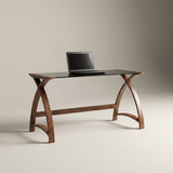 Jual Helsinki Curved 1300mm Laptop Desk in Walnut and Black Glass