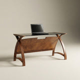 Jual Helsinki Curved 1300mm Laptop Desk in Walnut and Black Glass