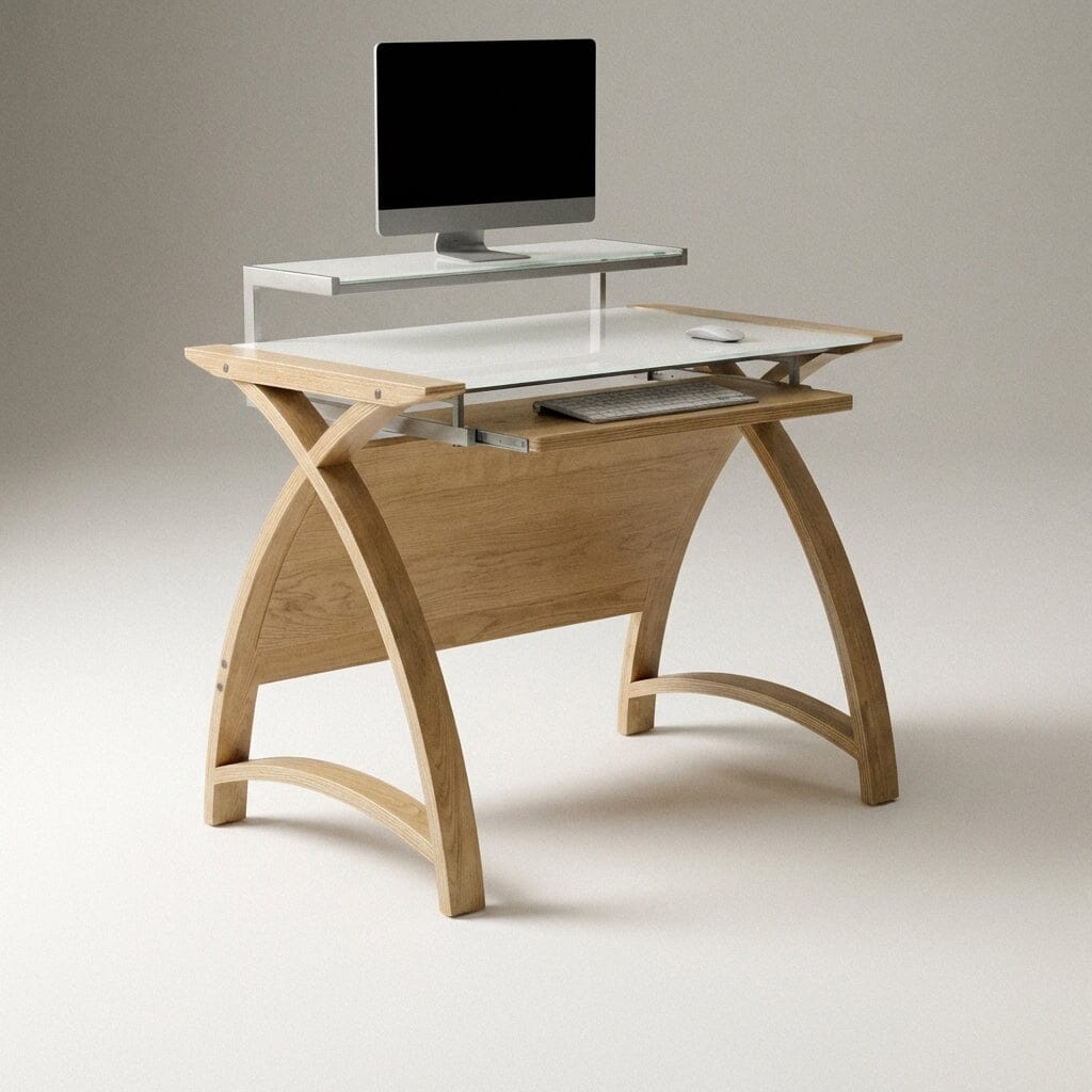 Jual Helsinki Curved 900mm Wide Computer Desk in Oak with White Glass