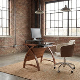 Jual Helsinki Curved 900mm Wide Computer Desk in Walnut and Black Glass