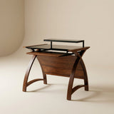 Jual Helsinki Curved 900mm Wide Computer Desk in Walnut and Black Glass