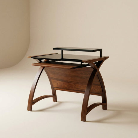 Jual Helsinki Curved 900mm Wide Computer Desk in Walnut and Black Glass