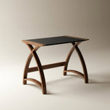 Jual Helsinki Curved 900mm wide Laptop Table in Walnut and Black Glass