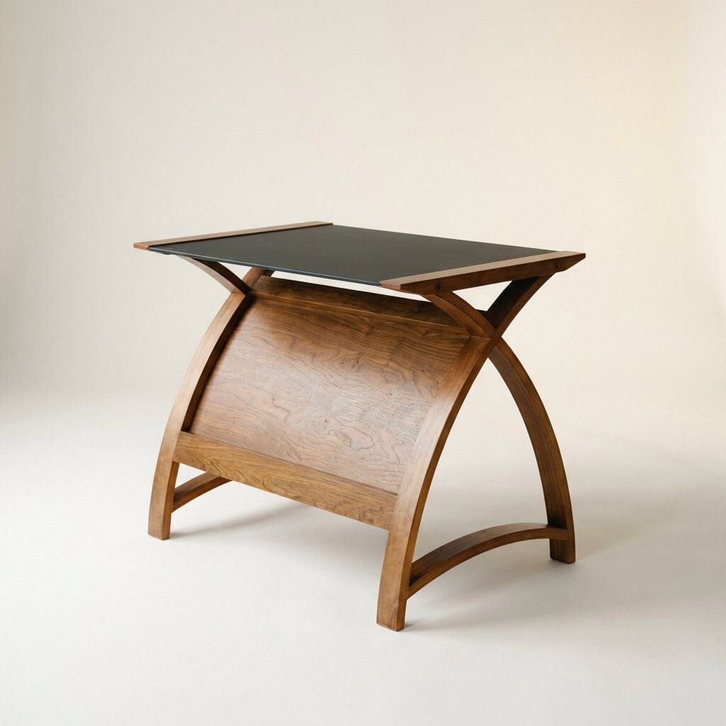 Jual Helsinki Curved 900mm wide Laptop Table in Walnut and Black Glass