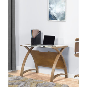 Jual Helsinki Curved 900mm Laptop Table in Oak and White Glass (PC201-900-LT-OW)