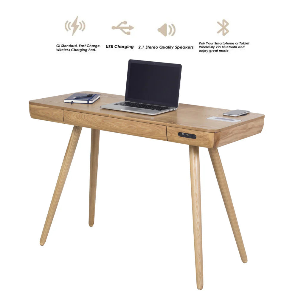 Jual San Francisco 1100mm Wide Smart Oak Desk With Speakers And Wireless Charging (PC709)