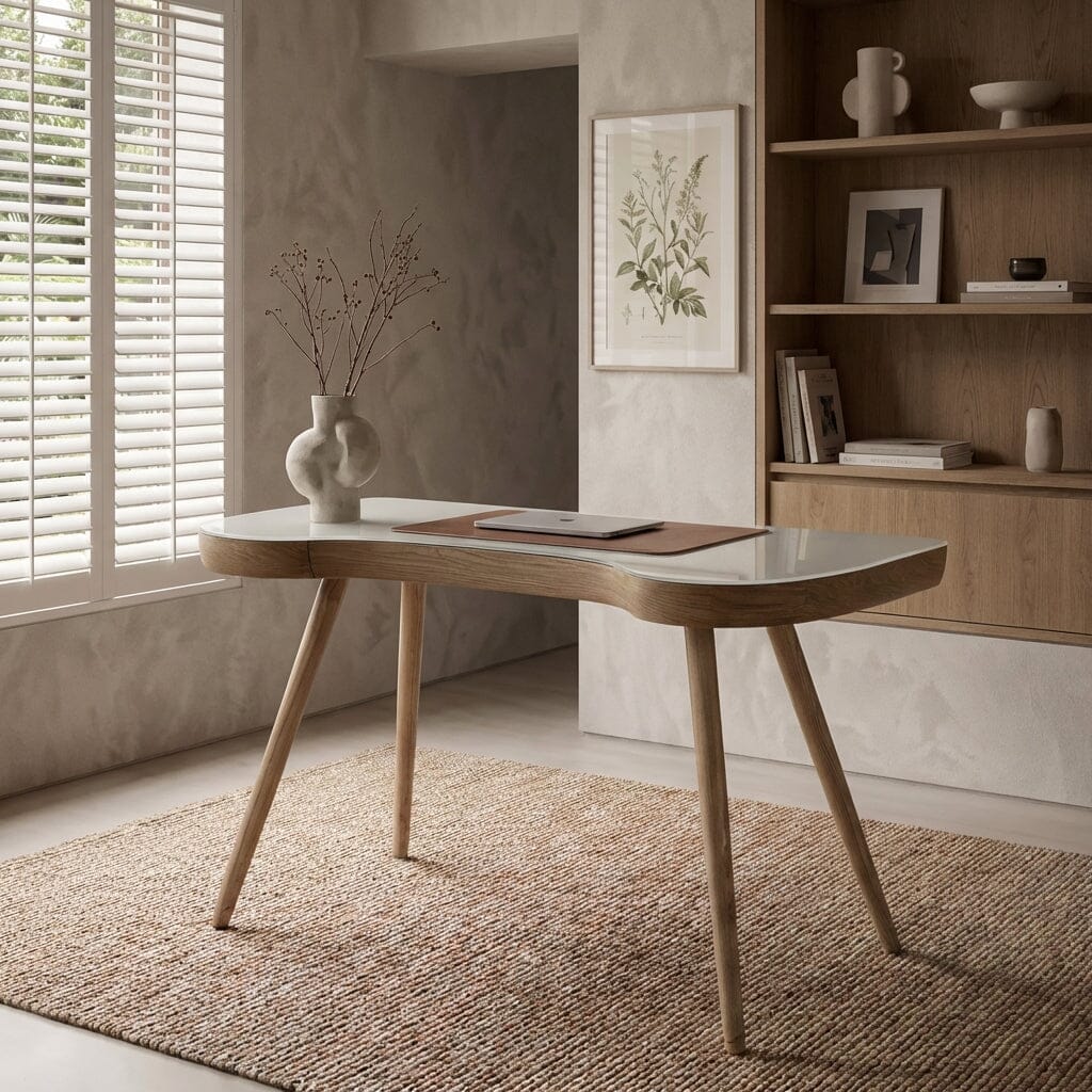 Jual San Francisco 1100mm Wide Oak Desk with Glass Top (PC714 DESK OAK)