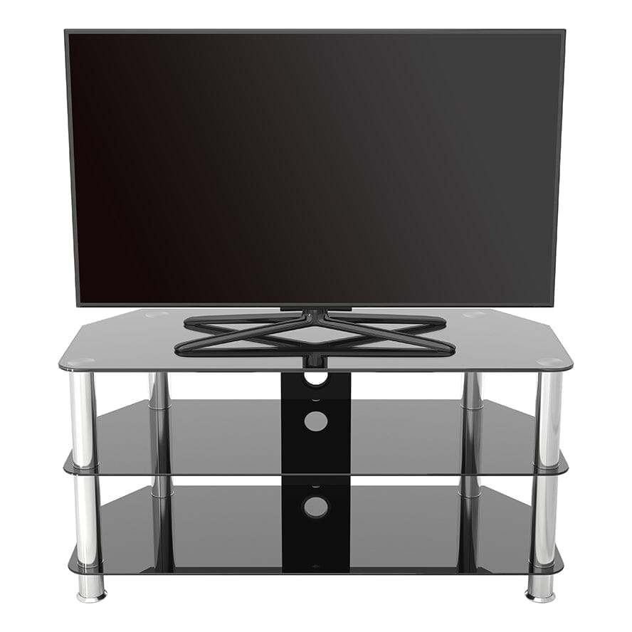 AVF Classic 1m Glass Corner TV Stand with Cable Management - Black & Chrome