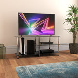AVF Classic 1.14m Glass TV Stand with Vertical Storage - Black & Chrome