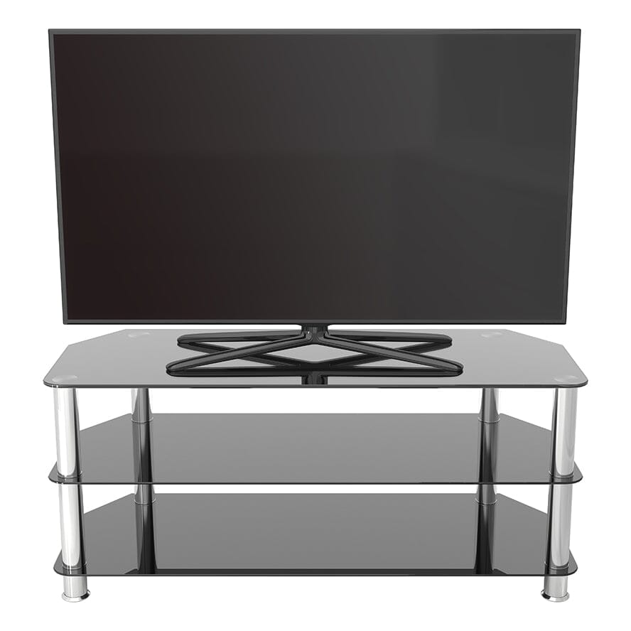 AVF Classic 1.14m Glass Corner TV Stand - Black & Chrome