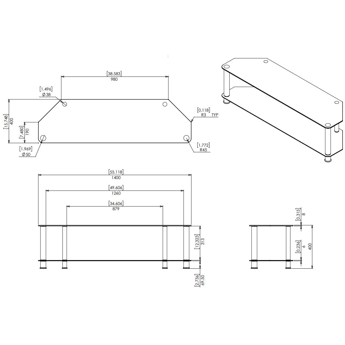 AVF Classic 1.4m Glass Corner TV Stand - Black & Chrome