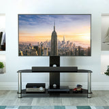 AVF SDCL1140: Classic 1.14m Glass Corner TV Stand with Mount (Black & Chrome)