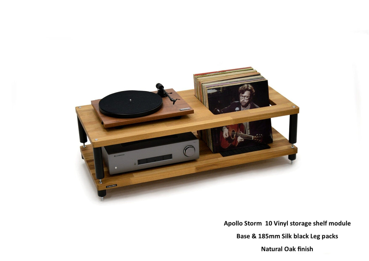 Apollo Storm 10 Solid Oak Vinyl Storage Rack with Black Legs