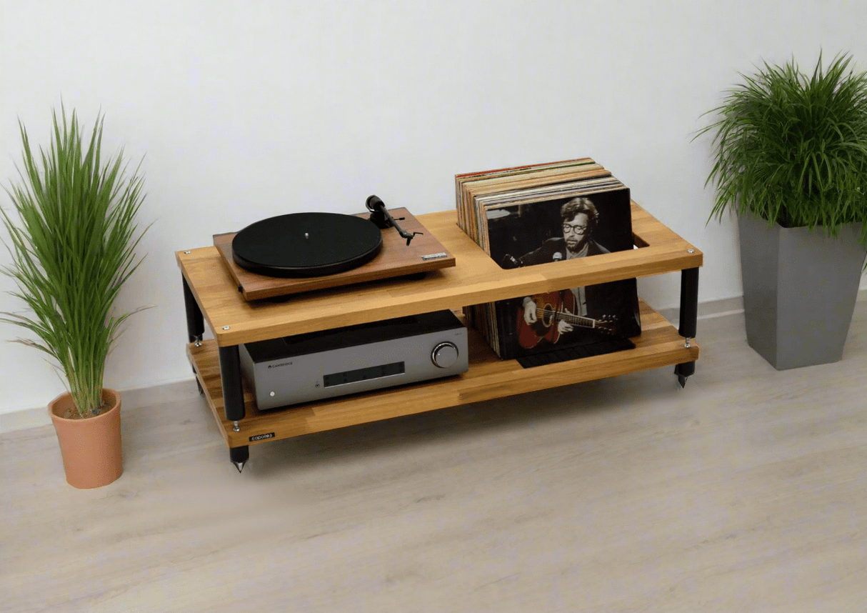 Apollo Storm 10 Solid Oak Vinyl Storage Rack with Black Legs