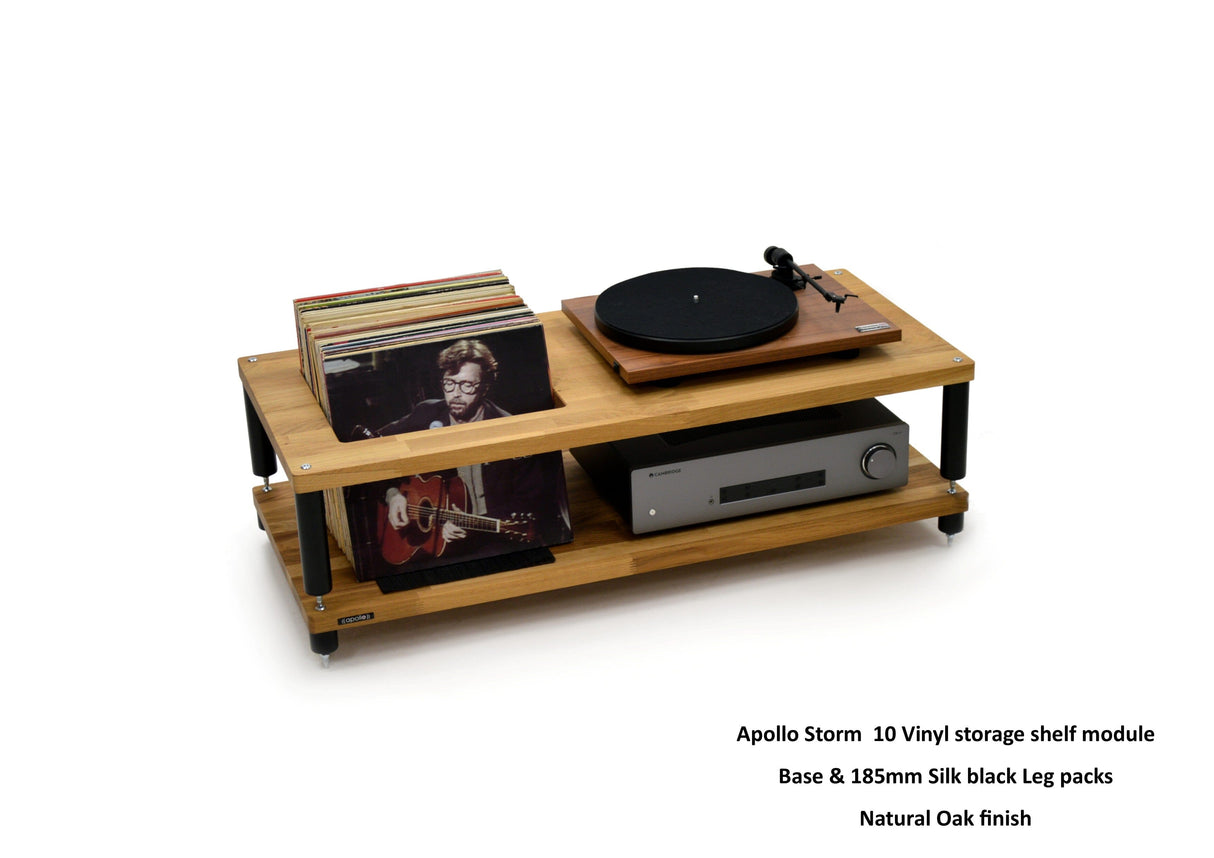 Apollo Storm 10 Solid Oak Vinyl Storage Rack with Black Legs