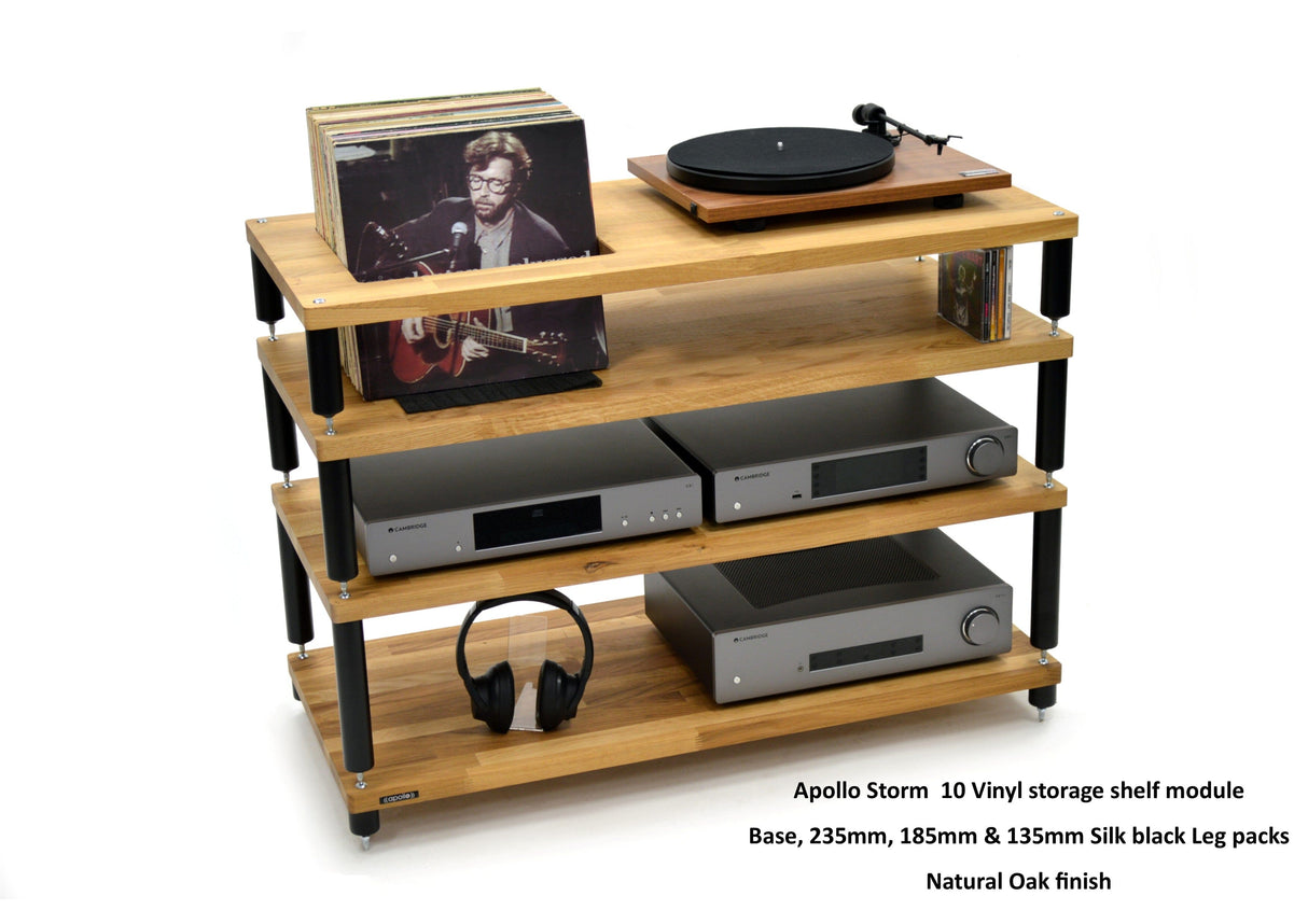Apollo Storm 10 Solid Oak Vinyl Storage Rack with Black Legs