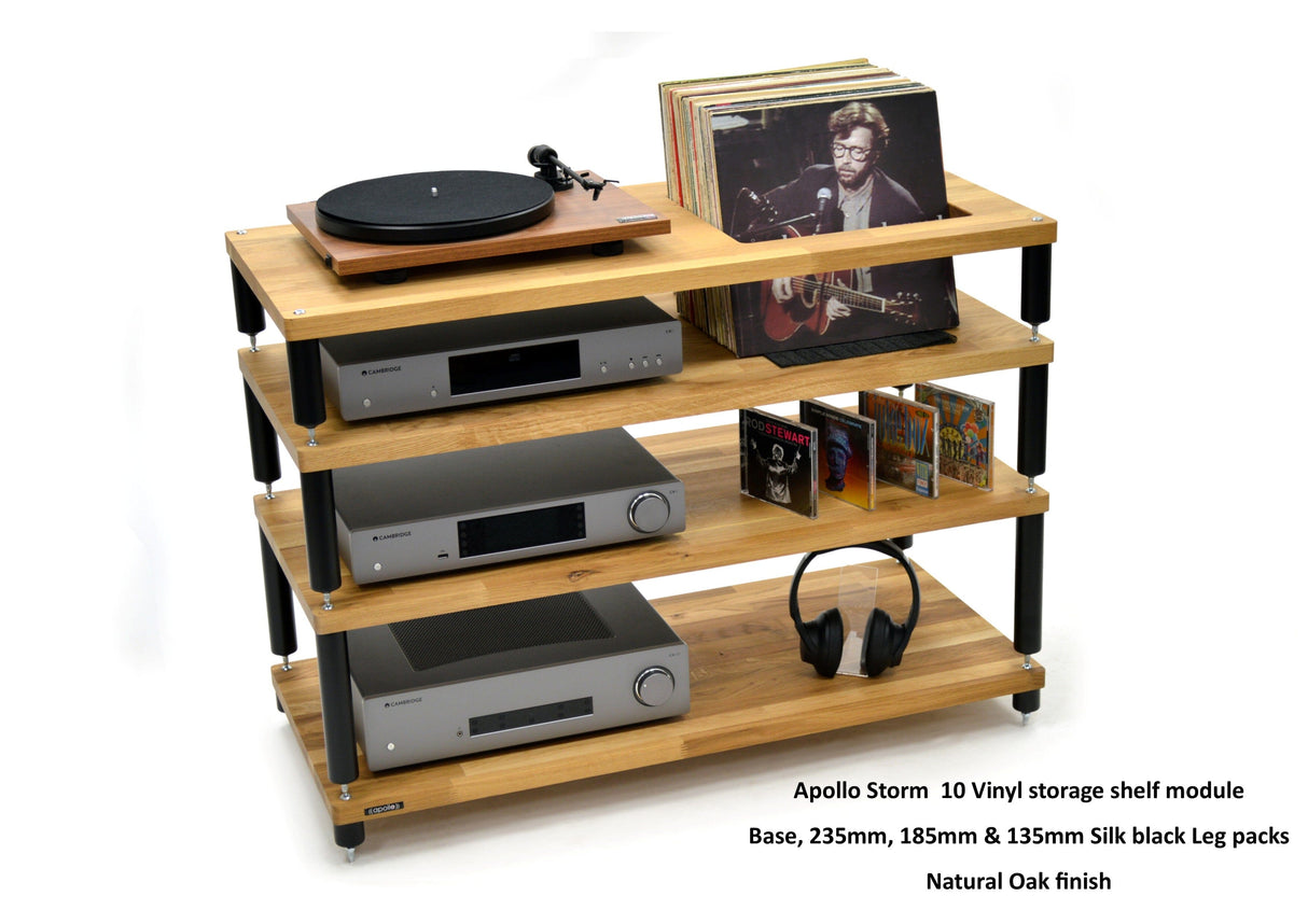 Apollo Storm 10 Solid Oak Vinyl Storage Rack with Black Legs