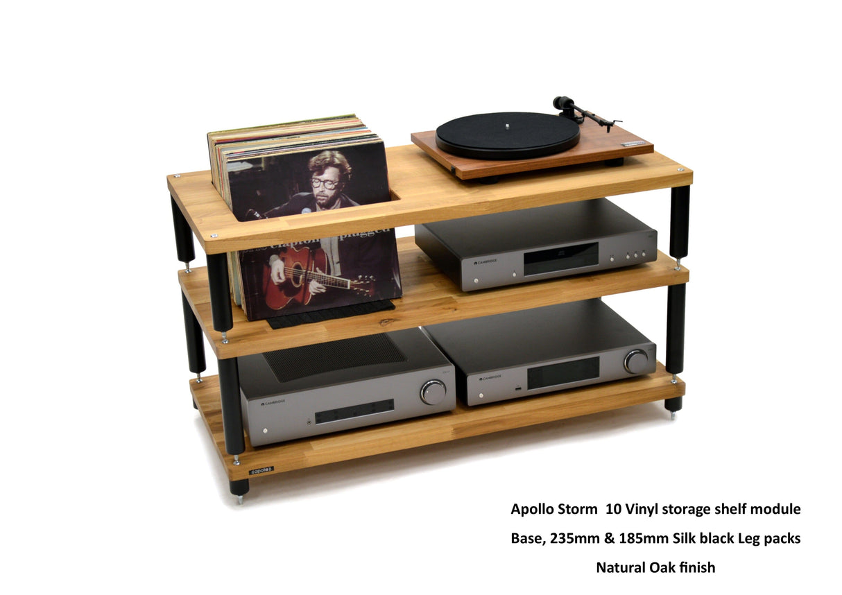 Apollo Storm 10 Solid Oak Vinyl Storage Rack with Black Legs