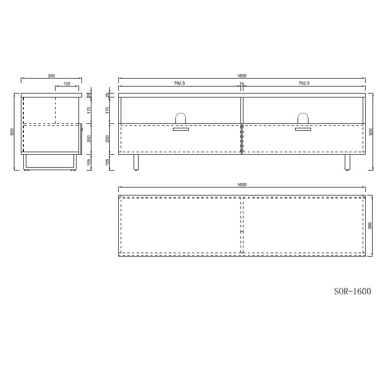 TTAP Sorrento Satin Black 160cm Wide TV Cabinet (SOR-1600-BLK)