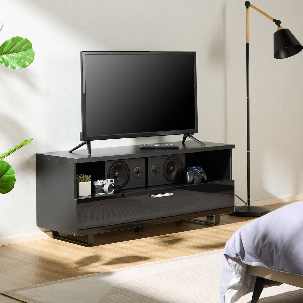 TTAP Sorrento Satin Black 120cm Wide TV Cabinet (SOR-1200-BLK)