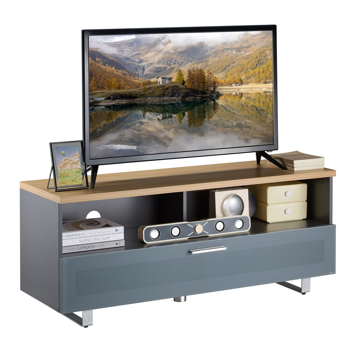 TTAP Sorrento Oak and Satin Grey 120cm Wide TV Cabinet (SOR-1200-GRY)