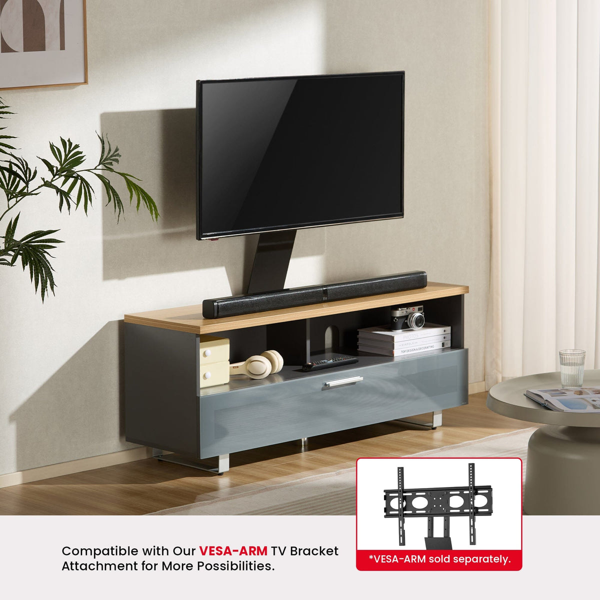 TTAP Sorrento Oak and Satin Grey 120cm Wide TV Cabinet (SOR-1200-GRY)