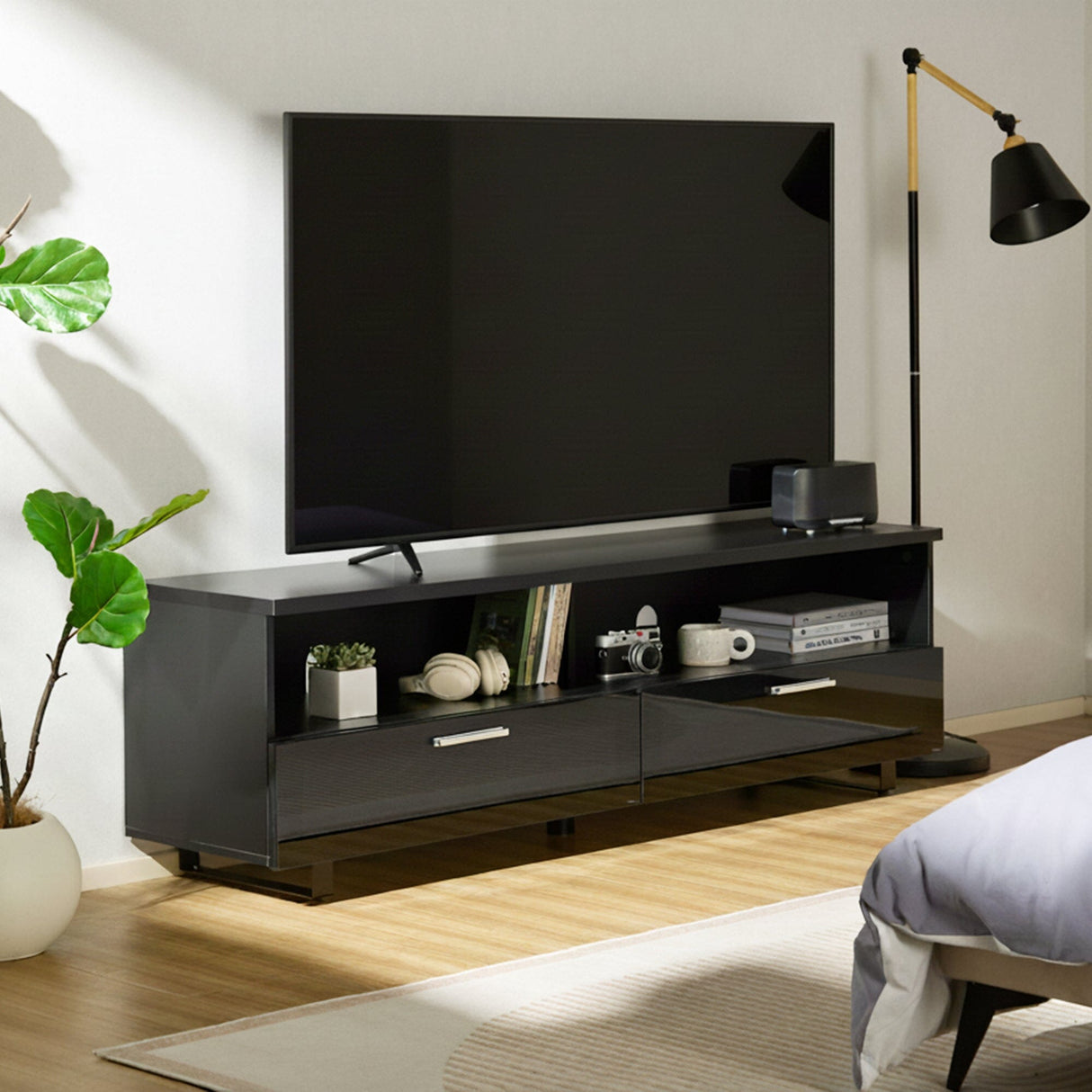 TTAP Sorrento Satin Black 160cm Wide TV Cabinet (SOR-1600-BLK)