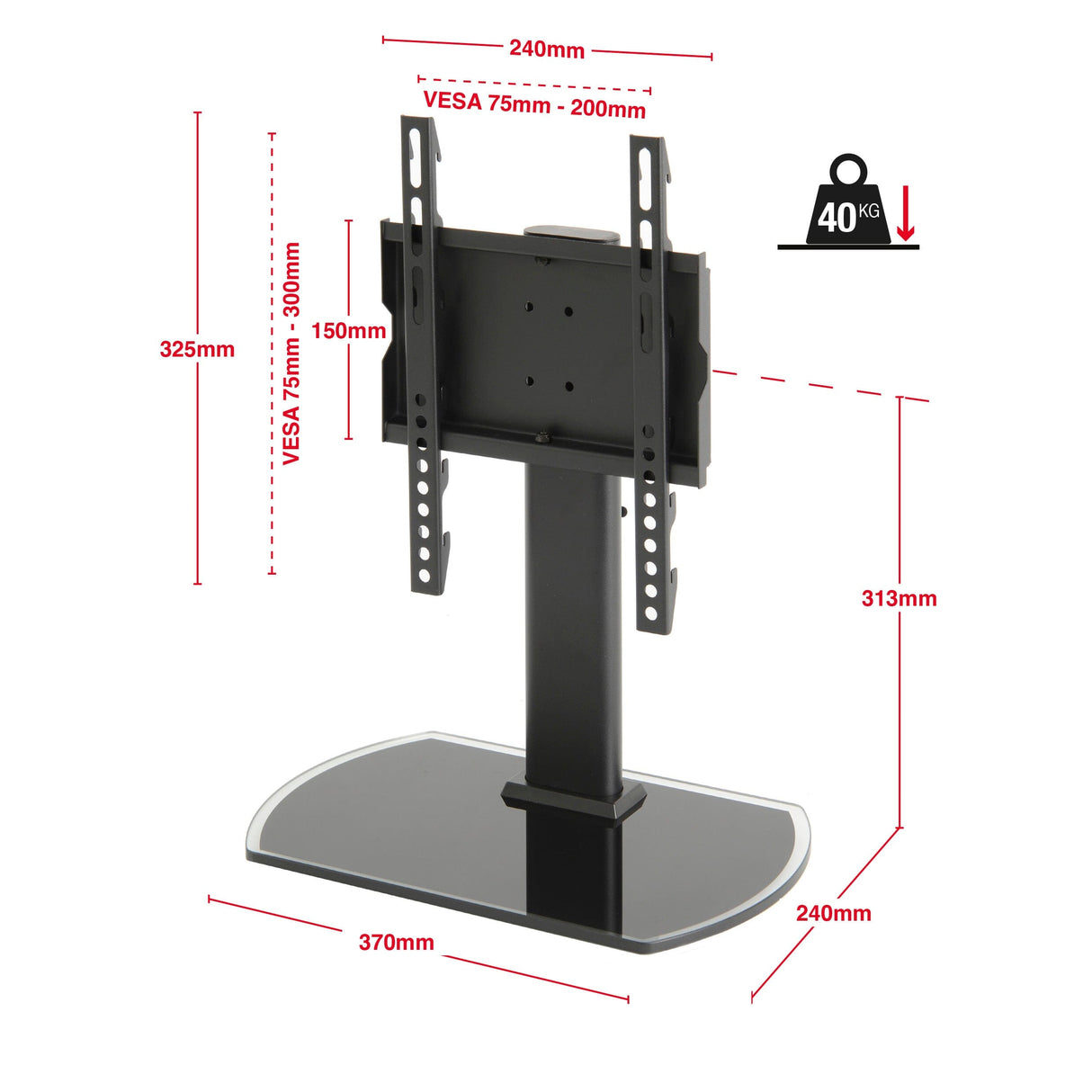 TTAP TT22S Swivel Black Glass Tabletop Pedestal TV Stand for up to 43" TVs