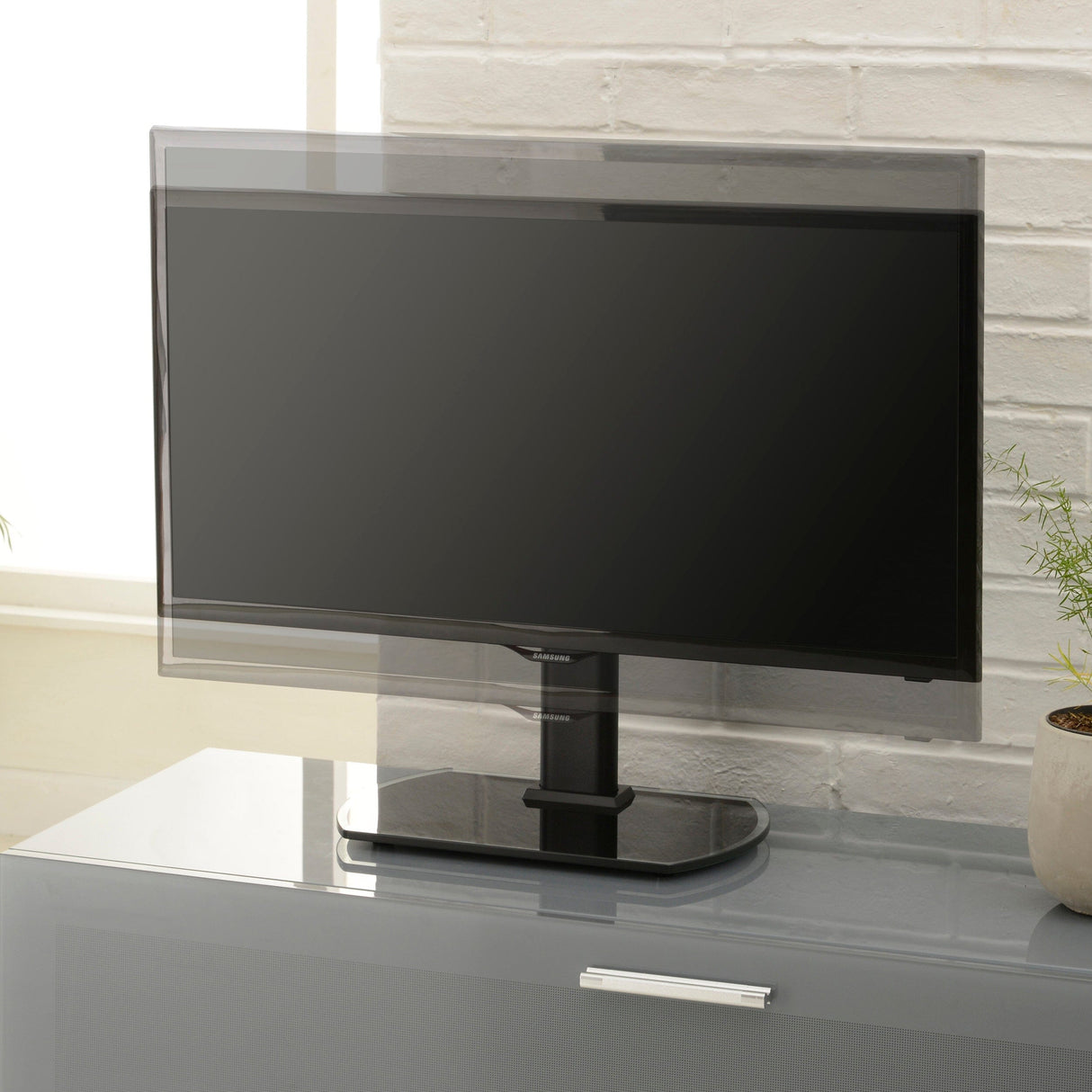TTAP TT22S Swivel Black Glass Tabletop Pedestal TV Stand for up to 43" TVs