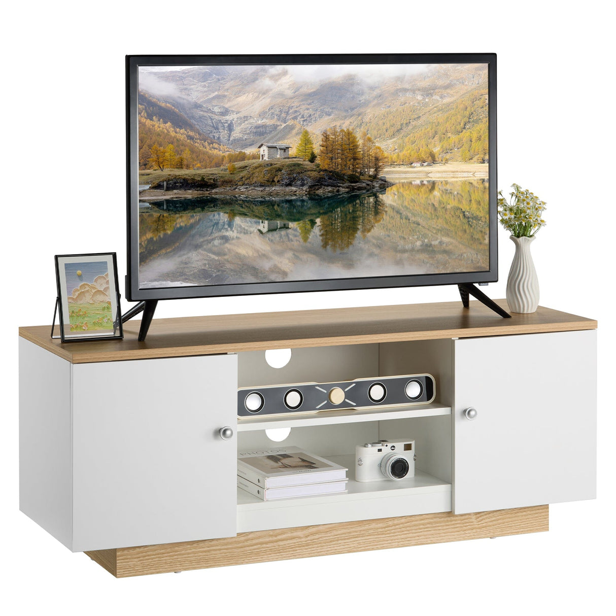 TTAP Venice 120cm Wide Oak and White TV Stand
