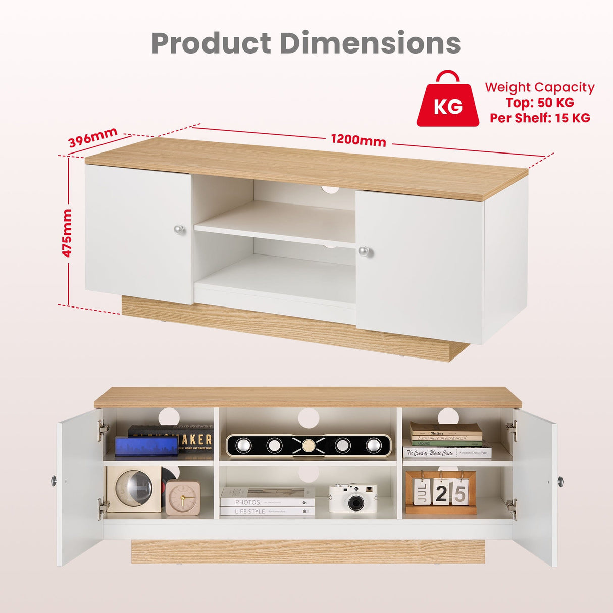 TTAP Venice 120cm Wide Oak and White TV Stand
