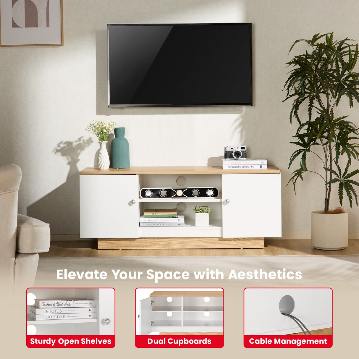 TTAP Venice 120cm Wide Oak and White TV Stand