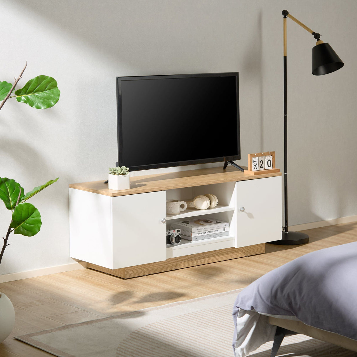 TTAP Venice 120cm Wide Oak and White TV Stand