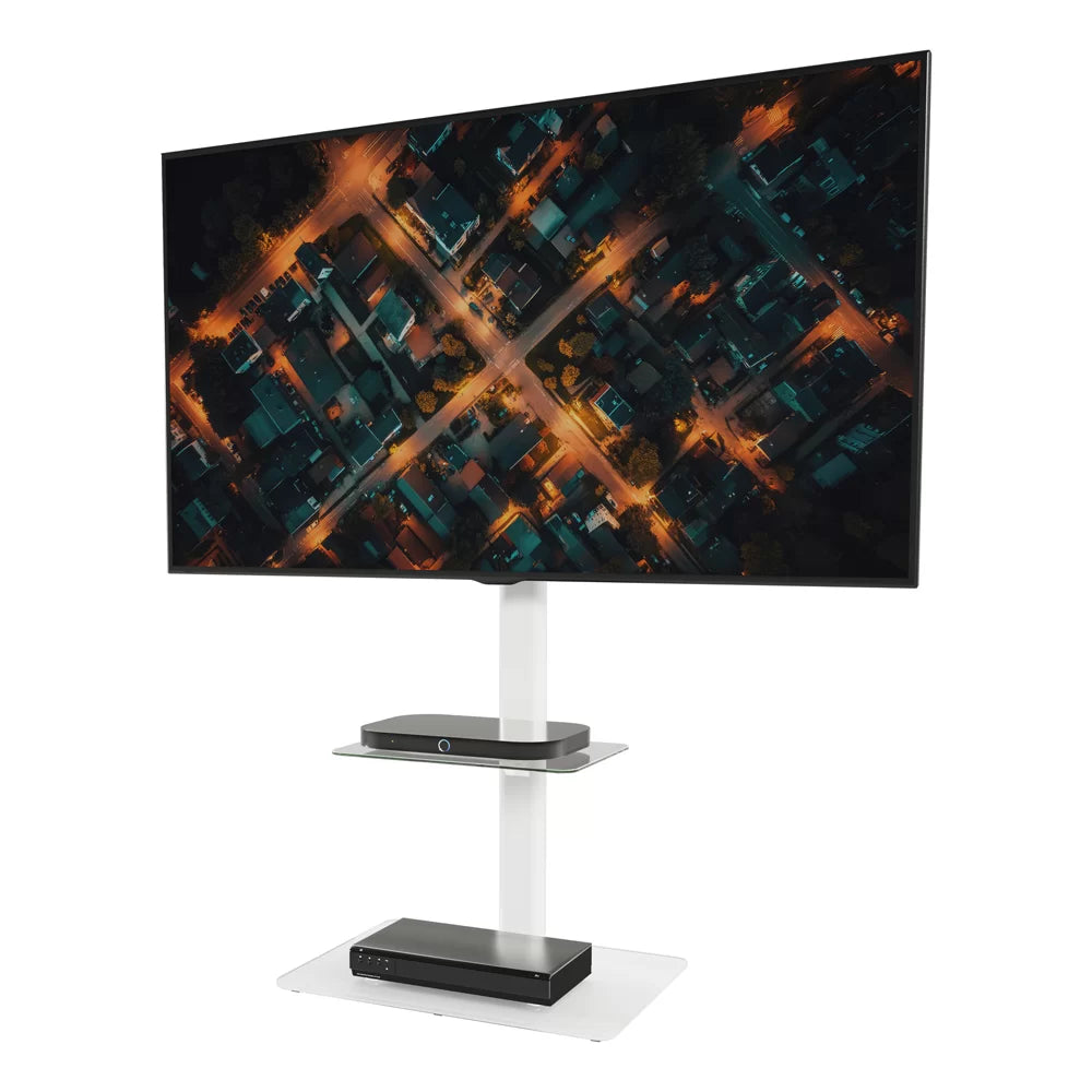 AVF FSL550LFWC: AVF Loft All-in-One Column TV Stand (White & Clear Glass)