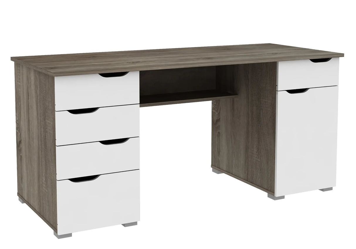 Alphason Kentucky Dark Oak and High Gloss White Office Desk