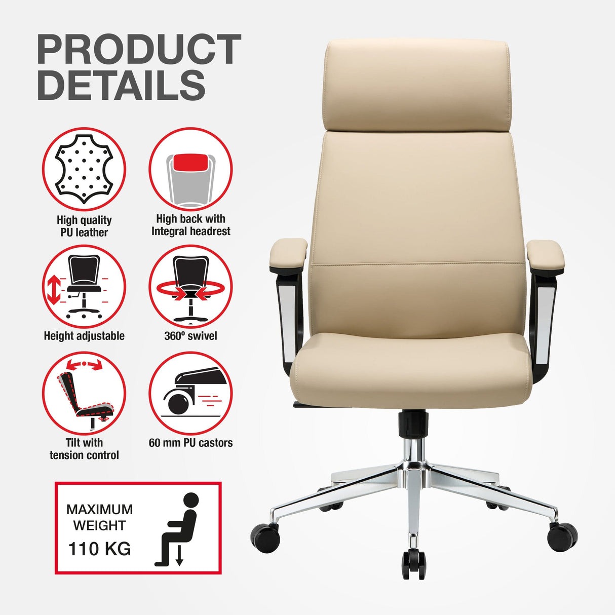 TTAP London Cream Leather Faced Office Chair