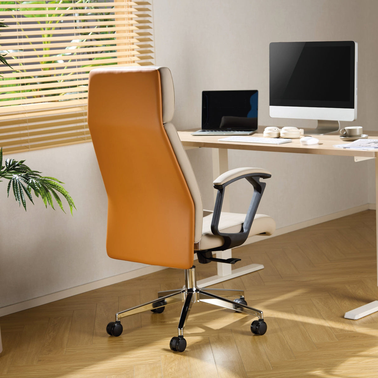 TTAP London Cream Leather Faced Office Chair