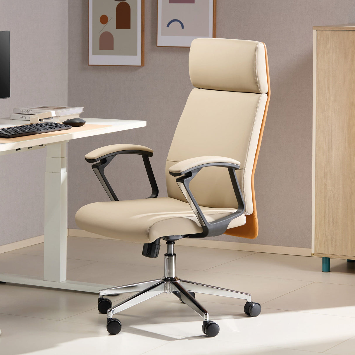 TTAP London Cream Leather Faced Office Chair