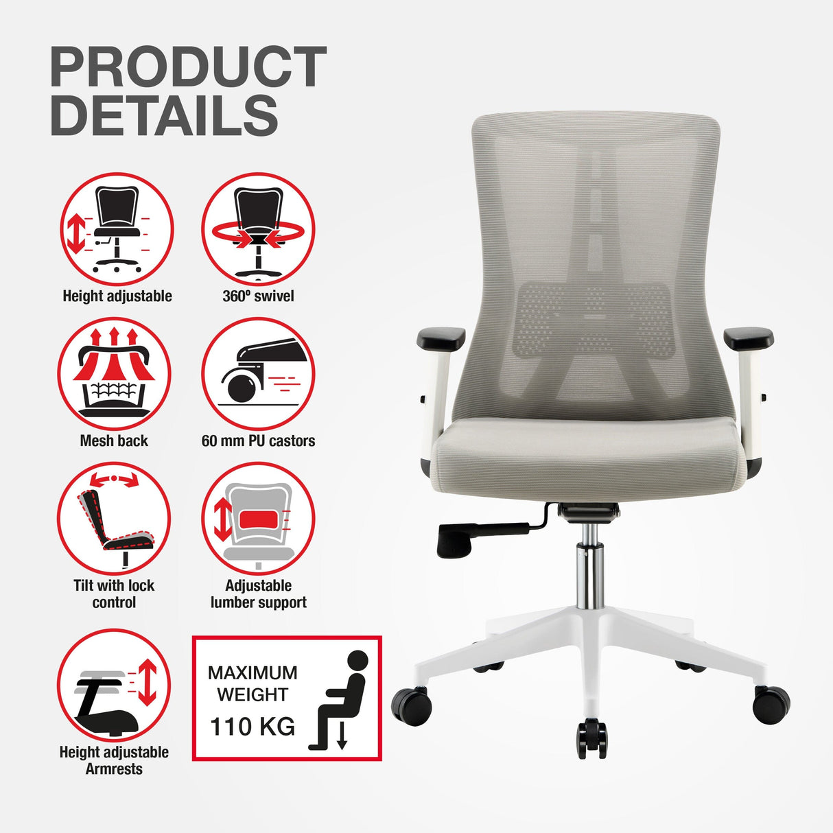 TTAP Oxford Grey Mesh Office Chair
