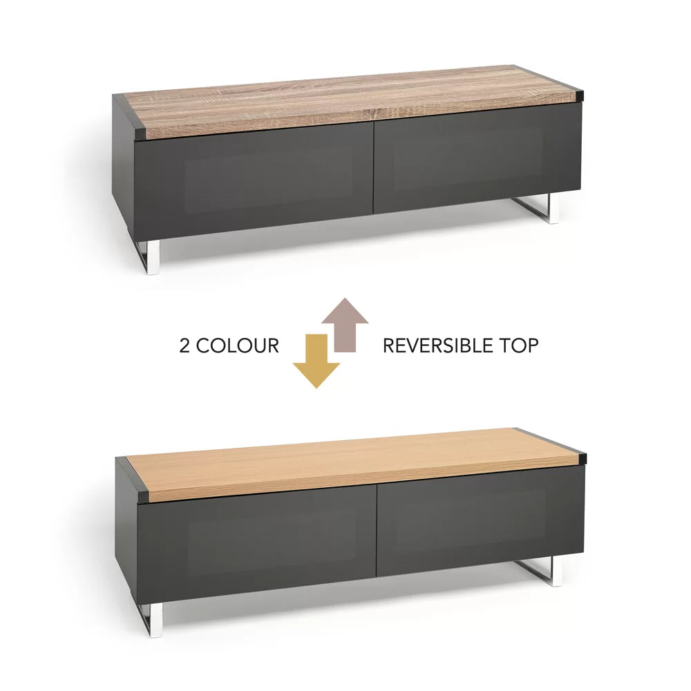 AVF PM120LO Panorama Piano Gloss Black and Light Oak Small TV Cabinet (406431)